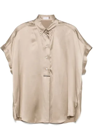 Brunello Cucinelli Femme, Blouses et Chemises, , Taille: 40 FR Chemise Soie Champagne Style Élégant
