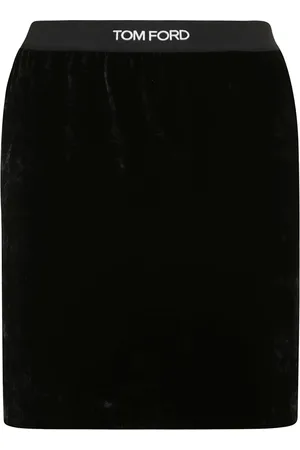 Tom Ford Femme, Jupes, Noir, Taille: 38 FR Jupe Mini en Velours Noir avec Ceinture Logo