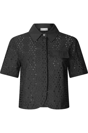 Liu Jo Femme, Blouses et Chemises, Noir, Taille: 36 FR Chemise Noire en Coton Broderie en Dentelle