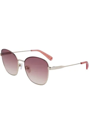 Longchamp Femme, Accessoires, Rose, Taille: ONE Size Lunettes de Soleil en Métal Jaune avec Verre Rose