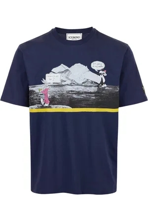 Iceberg Homme, Tops, Bleu, Taille: M T-shirt bleu coupe droite en jersey de coton avec logo