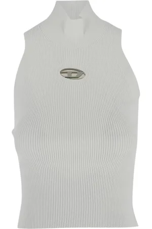 Diesel Femme, Tops, Blanc, Taille: 38 FR Haut à Col Roulé en Tricot Côtelé