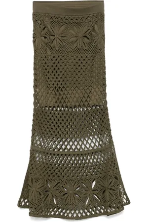 Pinko Femme, Jupes, Vert, Taille: 40 FR Jupe Évasée Vert Olive avec Fentes Latérales