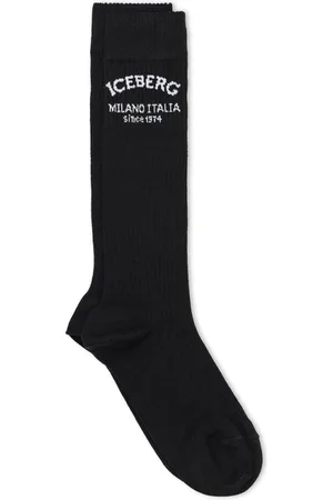 Iceberg Femme, Sous-vêtements, Noir, Taille: 38 FR Chaussette noire avec logo Milano Italia en jacquard
