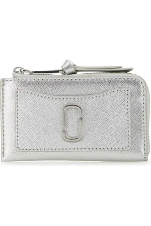Marc Jacobs Femme, Accessoires, Gris, Taille: ONE Size Portefeuille en Cuir Argenté