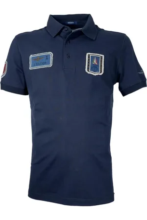 Aeronautica Militare Homme, Tops, Bleu, Taille: M Polo Bleu en Coton avec Patches Tricolor