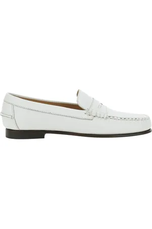 SEBAGO Femme, Chaussures, Blanc, Taille: 38 EU Mocassins Blancs en Cuir avec Bout Biseauté