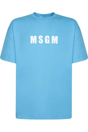 Msgm Homme, Tops, Bleu, Taille: L T-shirt Bleu en Coton avec Logo
