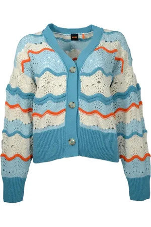 HUGO BOSS Femme, Pulls, Multicolore, Taille: 36 FR Cardigan en Coton Perforé Céleste
