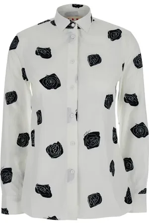 Marni Femme, Blouses et Chemises, Blanc, Taille: 36 FR Chemise Blanche à Motif Floral Col Classique Coton