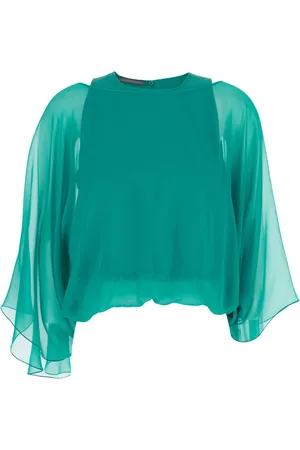 Alberta Ferretti Femme, Blouses et Chemises, Vert, Taille: 38 FR Chemisier Vert en Mousseline de Soie à Volants
