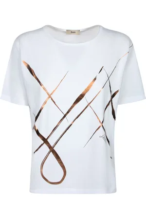 HERNO Femme, Tops, Blanc, Taille: 36 FR T-shirt à manches courtes en feuille artistique