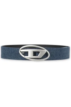 Diesel Femme, Accessoires, Bleu, Taille: 85 CM Ceinture en cuir bleu avec boucle emblématique