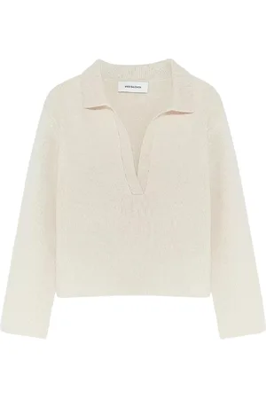 YVES SALOMON Femme, Pulls, Blanc, Taille: 40 FR Élégant Pull Crème Style Col en V