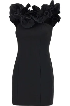 ROTATE Femme, Robes, Noir, Taille: 38 FR Robe Noire à Volants avec Épaules Dénudées