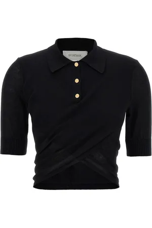 Sportmax Femme, Tops, Noir, Taille: 38 FR Polo Noir avec Ourlet Croisé