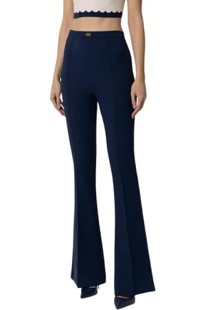 Elisabetta Franchi Femme, Pantalons, Bleu, Taille: 44 FR Pantalon évasé en crêpe stretch