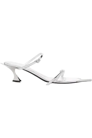 MUGLER Femme, Chaussures, Gris, Taille: 38 EU Sandales à Talons en Cuir Argenté