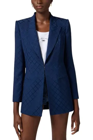 Elisabetta Franchi Femme, Vestes, Bleu, Taille: 42 FR Blazer structuré avec motif jacquard