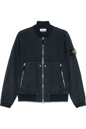 Stone Island Homme, Vestes, Bleu, Taille: XL Veste Bleue à Côtes avec Fermeture Éclair