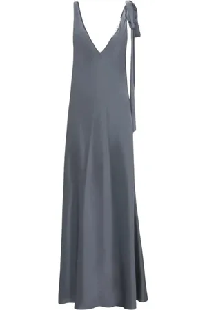 J.W.Anderson Femme, Robes, Gris, Taille: 36 FR Robe longue en soie avec décolleté en V