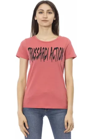 Trussardi Femme, Tops, Rose, Taille: 44 FR T-shirt Rose Élégant avec Imprimé Chic