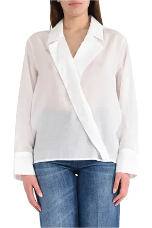 Dondup Femme, Blouses et Chemises, Blanc, Taille: 42 FR Lyocell Manches Longues Croisé Devant Blazer