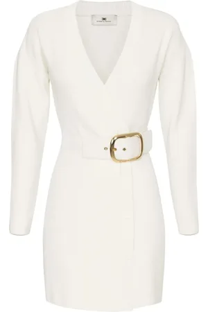 Elisabetta Franchi Femme, Robes, , Taille: 40 FR Mini Robe Ivoire avec Col Croisé