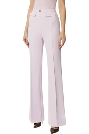 Elisabetta Franchi Femme, Pantalons, Rose, Taille: 36 FR Pantalon Slim Fit en crêpe stretch