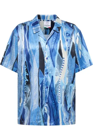 Carlo Colucci Homme, Chemises, Bleu, Taille: S Chemise à Motif Tricot Élégance Classique Design Moderne