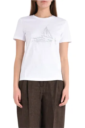 Max Mara Femme, Tops, Blanc, Taille: 36 FR T-shirt en coton brodé modèle lac
