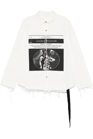 Rick Owens Homme, Vestes, Blanc, Taille: M Veste Blanche avec Impression Opéra