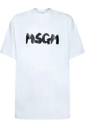 Msgm Homme, Tops, Blanc, Taille: L T-shirt Blanc avec Imprimé Graphique et Col Rond