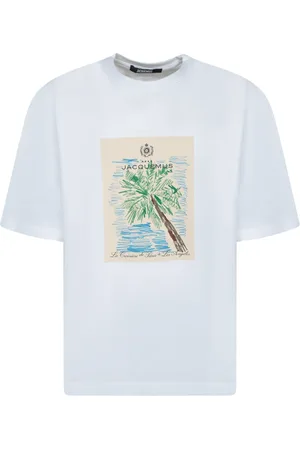 Jacquemus Homme, Tops, Blanc, Taille: M T-shirt Blanc à Col Rond et Graphique