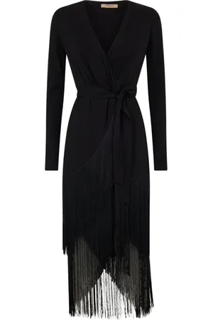 Twin-Set Femme, Robes, Noir, Taille: 40 FR Robe Longue Noire avec Détail à Franges