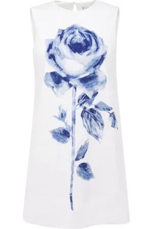 Blugirl Femme, Robes, Blanc, Taille: 38 FR Robe Courte en Popeline de Coton Imprimé Rose