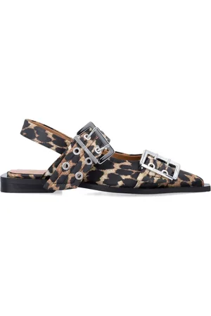 Ganni Femme, Chaussures, Multicolore, Taille: 37 EU Leopard Satin Feminine Buckle Ballerinas