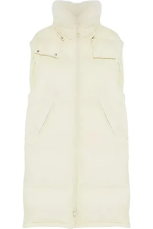 YVES SALOMON Femme, Vestes, Blanc, Taille: 44 FR Gilet Rembourré Crème avec Capuche Amovible