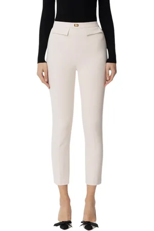 Elisabetta Franchi Femme, Pantalons, Blanc, Taille: 42 FR Pantalon Crêpe Slim Fit Crayon