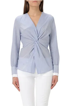 HUGO BOSS Femme, Blouses et Chemises, Bleu, Taille: 42 FR Chemise en coton froncée