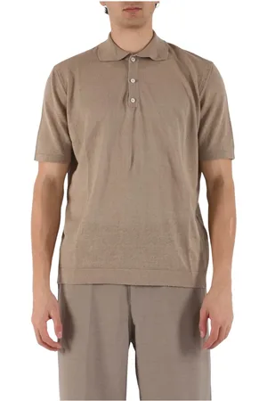 COSTUMEIN Homme, Tops, Brun, Taille: M Polo en lin avec col boutonné