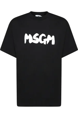 Msgm Homme, Tops, Noir, Taille: XL T-shirt noir avec logo blanc