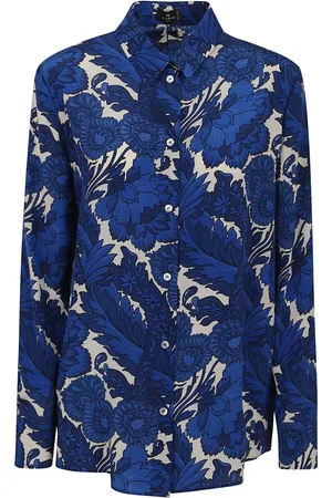 Etro Femme, Blouses et Chemises, Bleu, Taille: 36 FR Chemise Bleue en Soie Multicolore Élégante Chic