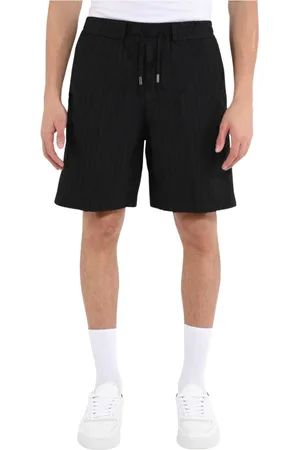 COSTUMEIN Homme, Shorts, Noir, Taille: XL Shorts en Lin Rayé avec Taille Élastique