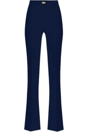 Elisabetta Franchi Femme, Pantalons, Bleu, Taille: 38 FR Pantalon Bleu Évasé en Crêpe avec Logo