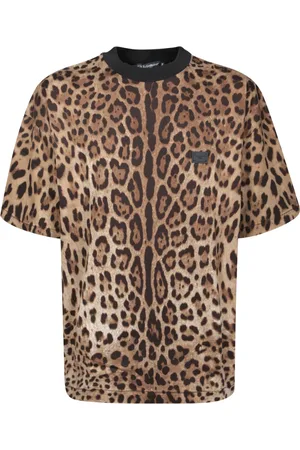 Dolce & Gabbana Homme, Tops, Brun, Taille: M Leopard Print Crew Neck T-Shirt