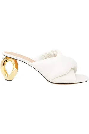 J.W.Anderson Femme, Chaussures, Blanc, Taille: 37 EU Sandales blanches en cuir avec talons dorés