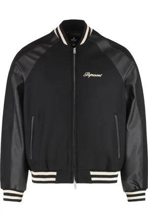 Represent Homme, Vestes, Noir, Taille: L Bomber tricoté avec détails en cuir vegan