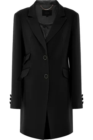 Kocca Femme, Manteaux, Noir, Taille: 46 FR Manteau à Col Revers avec Boutons Décoratifs