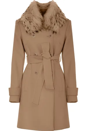Kocca Femme, Manteaux, Brun, Taille: 40 FR Manteau croisé à col en fourrure
